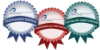 Vista en miniatura de 3 insignias de colores con el logo de la ULPGC