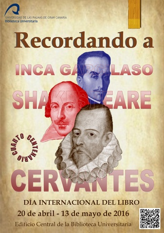 Cartel del Día del Libro 2016 con imagen de Inca Garcilaso, Cervantes y Shakespeare 