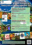 Cartel del evento con título, programa de actividades y logo de la ULPGC. Al fondo, vista del planeta Tierra en tonos azules, sobre el que se cruzan tres series de fotografías de productos agrícolas, imágenes de campesinado, etc.
