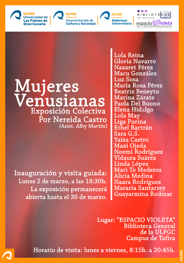 Cartel de la exposición "Mujeres venusianas" con la lista de artistas participantes