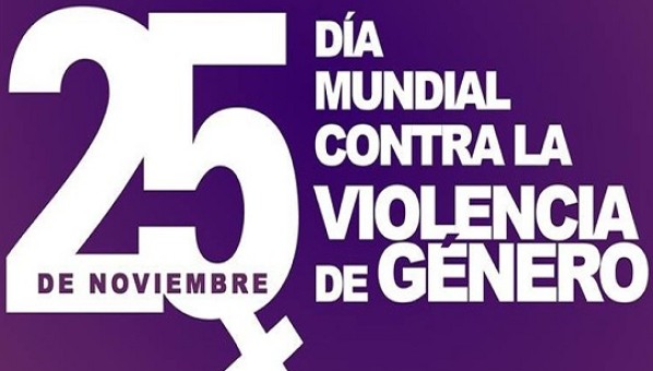 número 25 día mundial contra la violencia de género sobre fondo violeta oscuro