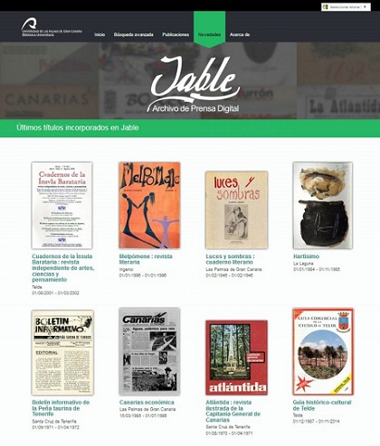 Vista de una página del portal Jable con distintas cabeceras de periódicos y revistas