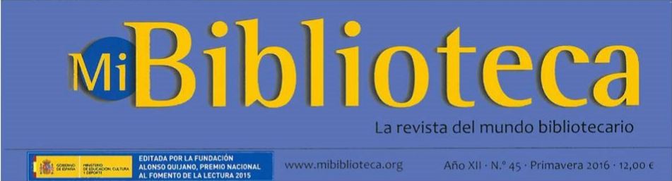 Imagen de parte de la portada de la revista Mi biblioteca con fondo azul y letras en amarillo