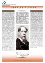 Cartel con la bibliografía y foto de Charles Dickens
