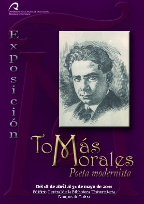 Vista del cartel de la exposición con un retrato de Tomás Morales