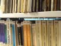 Vista de libros en estanterías inundadas