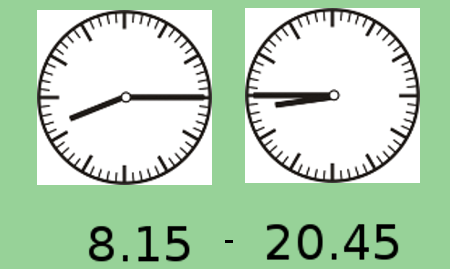 Dos relojes muestran los horarios de apertura y cierre de la Biblioteca Universitaria: 8.15 - 20.45