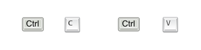 Vista de 4 teclas alineadas: Ctrl, C, Ctrl, V (teclas utilizadas para copiar y pegar contenido)