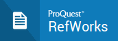 Logo de RefWorks, precedido de la marca ProQuest, en letras blancas sobre fondo azul, junto al icono de un documento