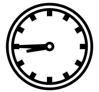 Icono de reloj de manecillas que marca las 8.45h