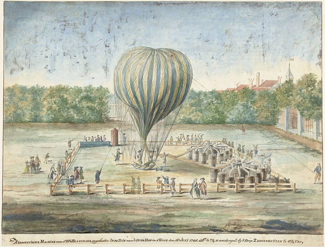 Detalle del cuadro 'El lanzamiento del globo de Blanchard en La Haya en 1785'. Imagen compartida por el Rijksmuseum de Ámsterdam