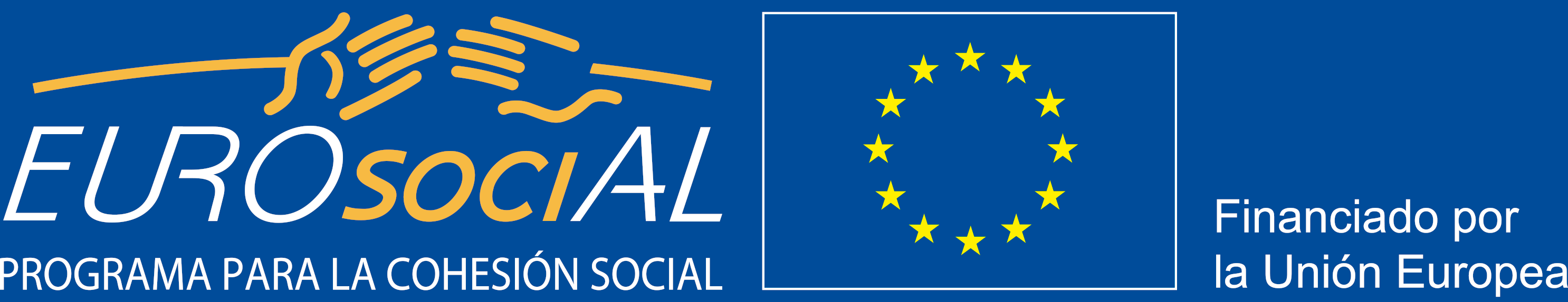 Log EUROsociAL, programa para la cohesión social, financiado por la Unión Europea, con bandera de la UE, y símbolo de dos manos que se acercan