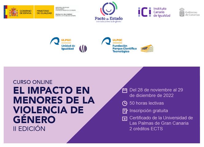 título del curso sobre violencia de género sobre fondo violeta