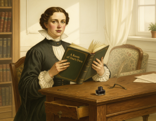 Imagen creada con Firefly para representar a Virginia Woolf con su obra "Una habitación propia"