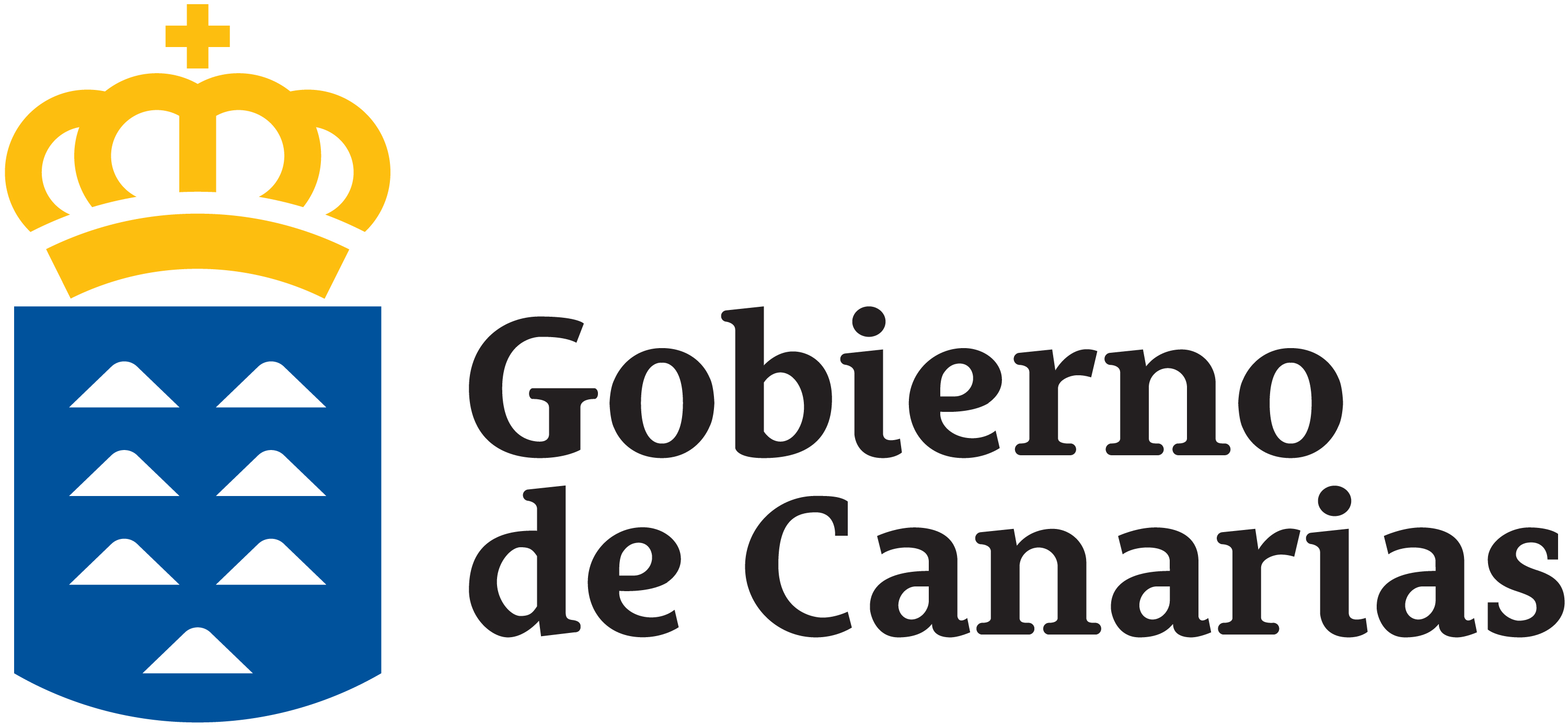 Logo con el escudo de 7 islas sobre fondo azul y texto "Gobierno de Canarias" 