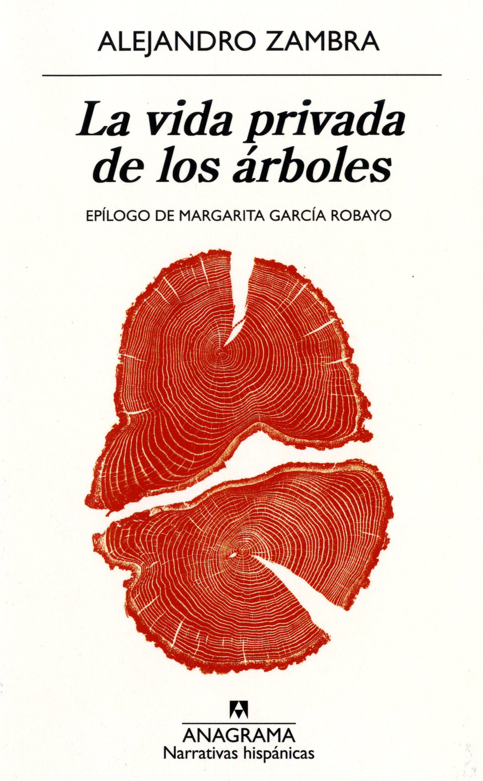 Imagen de cubierta del libro con la sección de un tronco de árbol color rojo