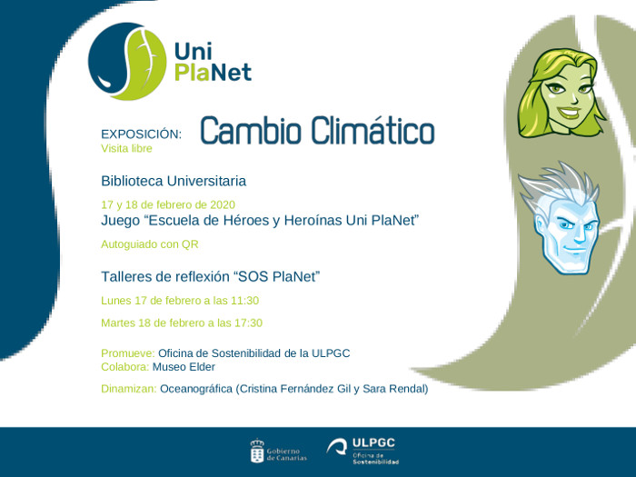 Cartel exposición y talleres sobre Cambio Climático del proyecto UniPlanet en la Biblioteca Universitaria