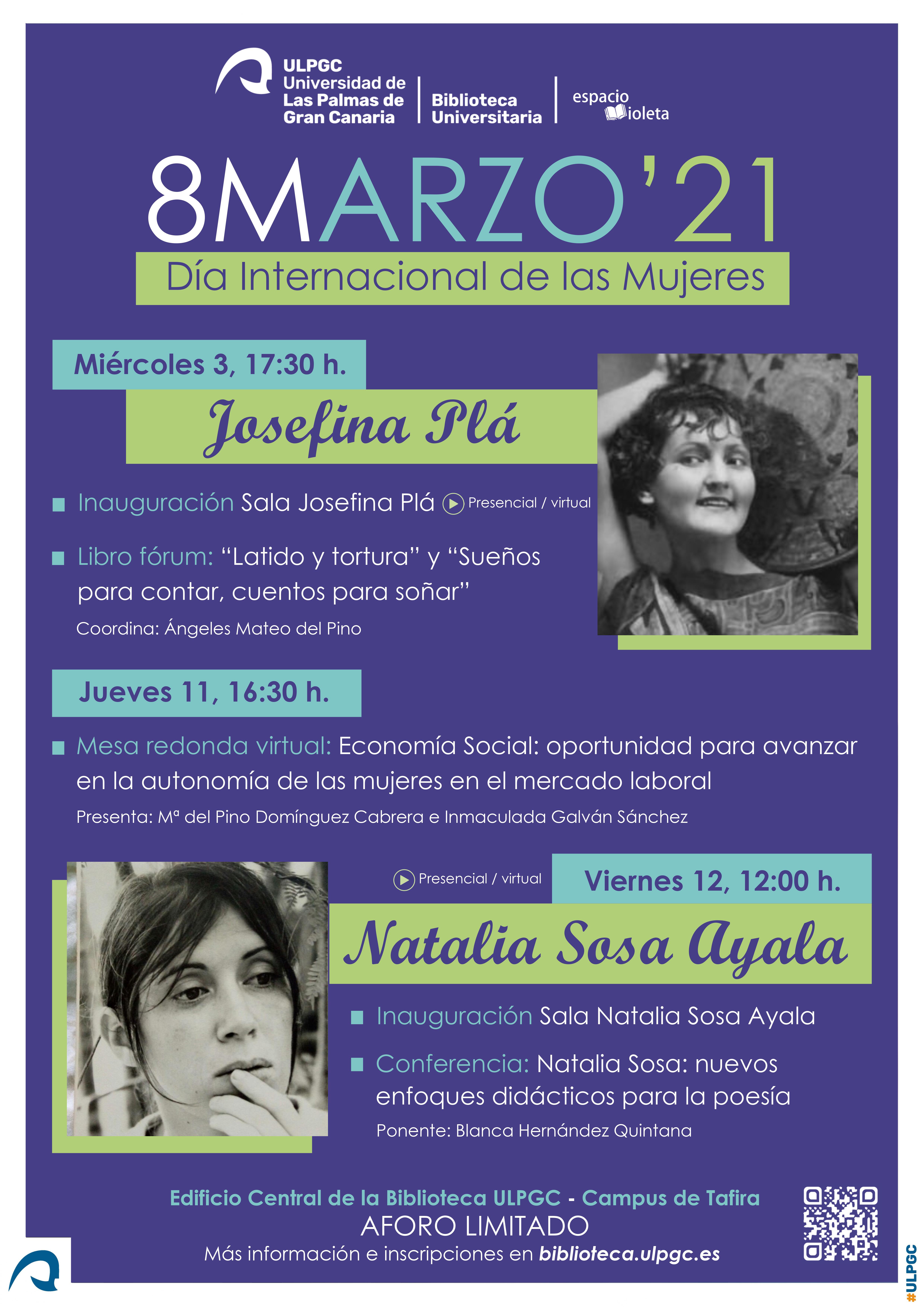 Cartel con relación de actos, ilustado con fotografías de Josefina Plá y de Natalia Sosa