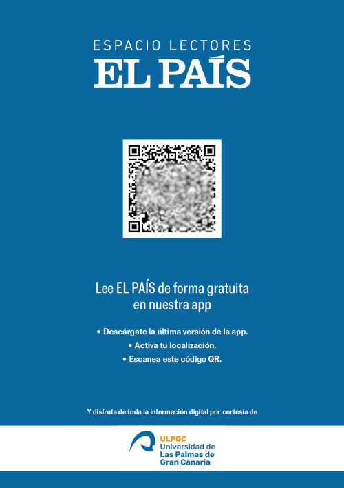 Vista de cartel Espacio lectores El País. Lee El País de forma gratuita con nuestra app. Descárgate la última versión de la app. Activa tu localización. Escanea este código QR
