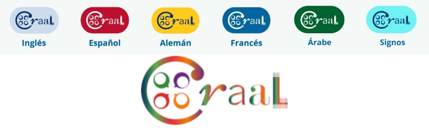 Logo del CraaL con botones para idiomas: inglés, francés, alemán, español, árabe y LSE