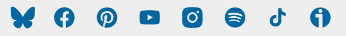 Iconos (monocromo) de los iconos de Bluesky, Facebook, Pinterest, YouTube, Instagram, Spotify, TikTok e iVoox.