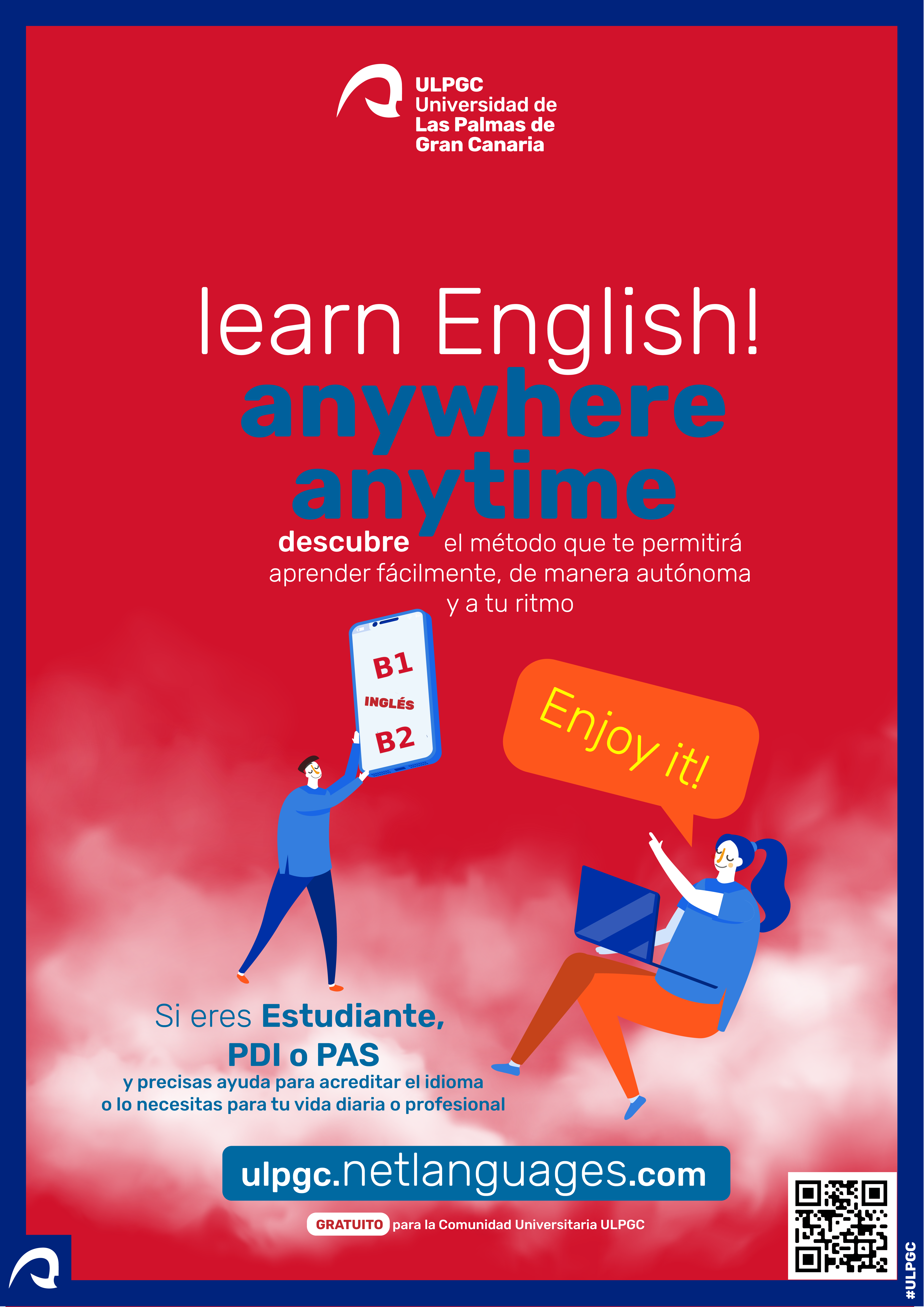 Cartel promocional: Learn English! anywhere anytime