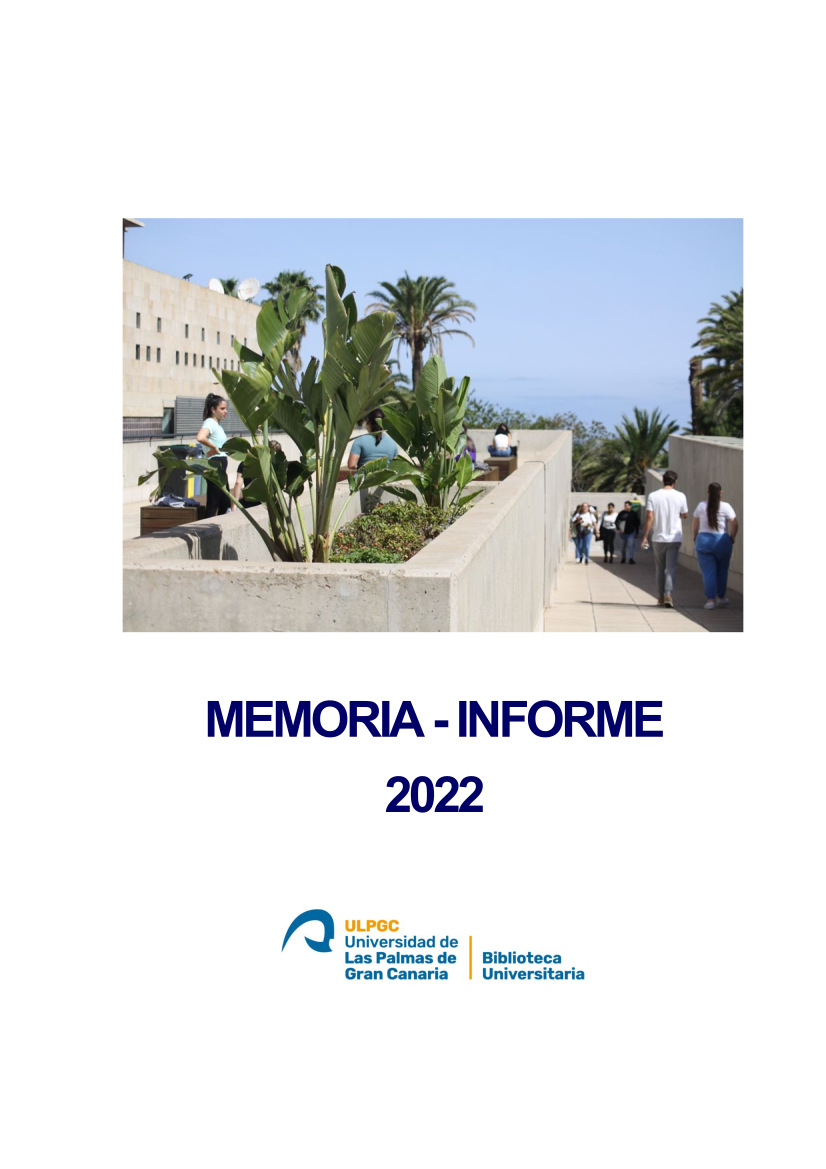 Portada de la Memoria Informe 2022 de la Biblioteca Universitaria