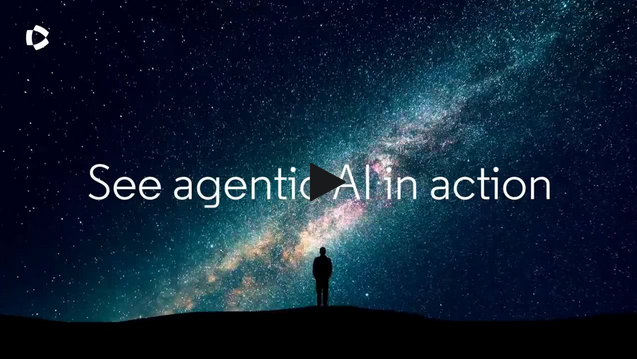 Fotograma inicial de vídeo con fondo estrellado y texto "See Agentic AI in action""