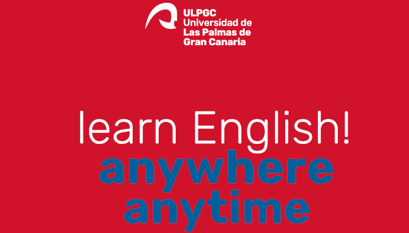 Cartel con el lema "learn English! anywhere - anytime"