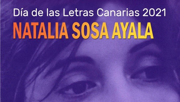 Vista de los ojos de Natalia Sosa en fotografía con texto Día de las Letras Canarias 2021