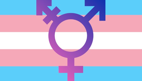 Bandera trans con símbolo trans