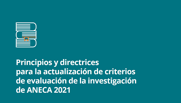 Detalle de la portada del documento con el título "Principios y directrices para la actualización de criterios de evaluación de la investigación de ANECA 2021"