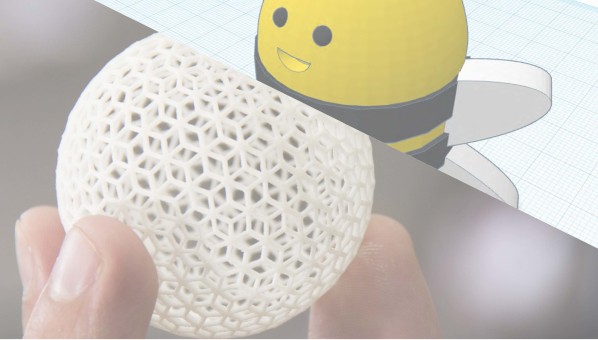 Vista de un diseño digital de un muñeco de cabeza esférica y de una fotografía de unos dedos sosteniendo un objeto esférico de superficie tramada