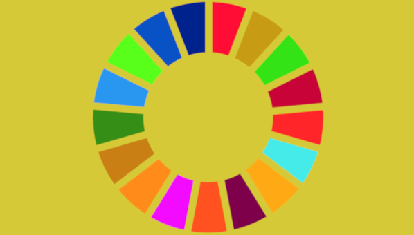 Logo ODS con anillo formado por 17 sectores de colores diferentes
