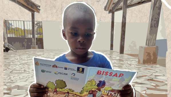 Un niño lee un comic titulado Bissap