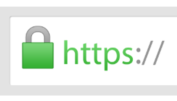 Icono verde de candado cerrado y protocolo https al inicio de la dirección en una barra de navegación web.