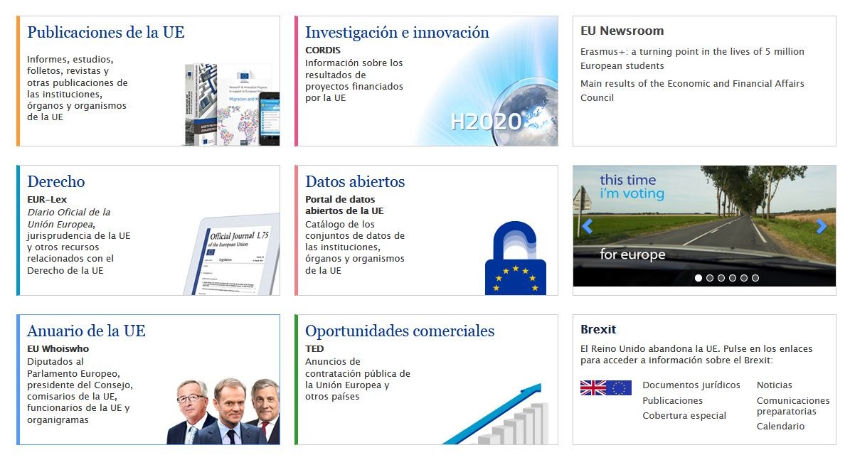 Vista parcial del portal Librería Digital de la UE
